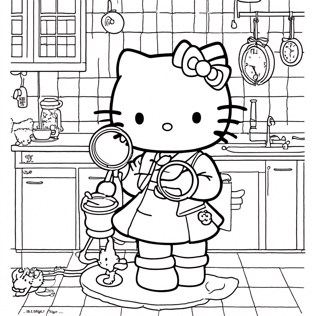hello-kitty Kitty Solving Cookie Mystery coloring page from Hello Kitty theme - free printable line art for kids and adults