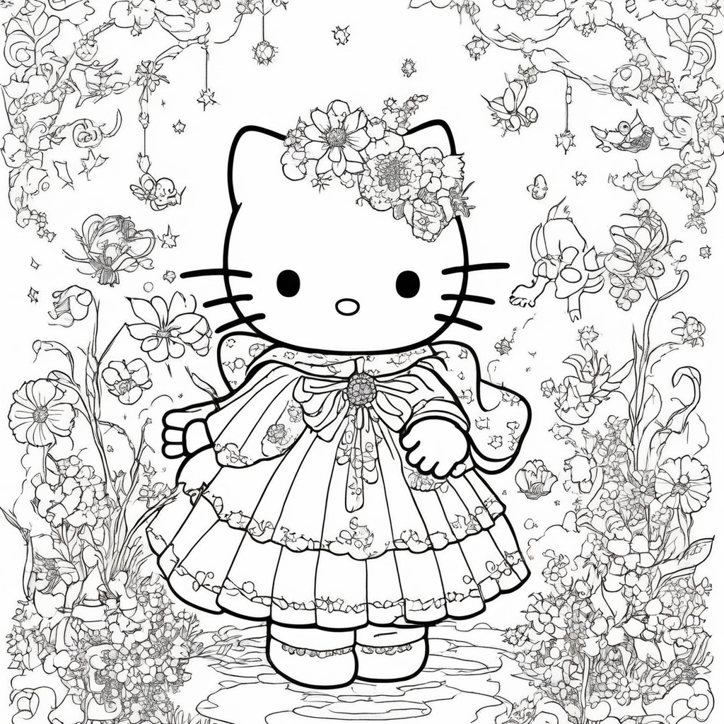 "hello-kitty Casting Magical Spells" coloring page from Hello Kitty theme - free printable line art for kids and adults