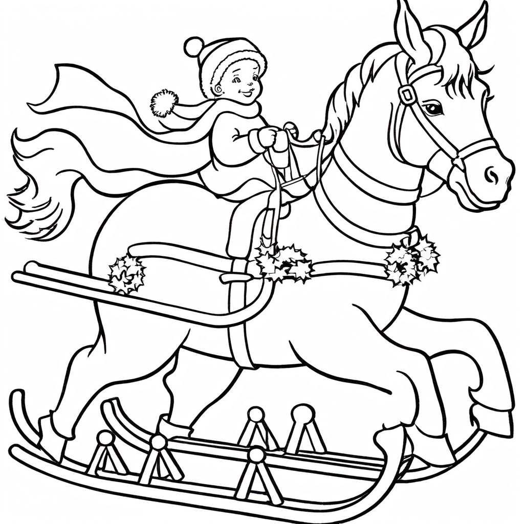 Рождественская лошадь с праздничными санями coloring page from лошадь theme - free printable line art for kids and adults