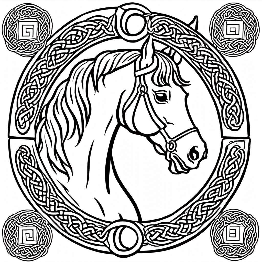 Подкова с кельтскими узорами coloring page from лошадь theme - free printable line art for kids and adults