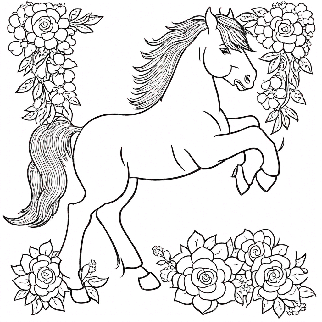 Лошадь с цветочной гирляндой coloring page from лошадь theme - free printable line art for kids and adults
