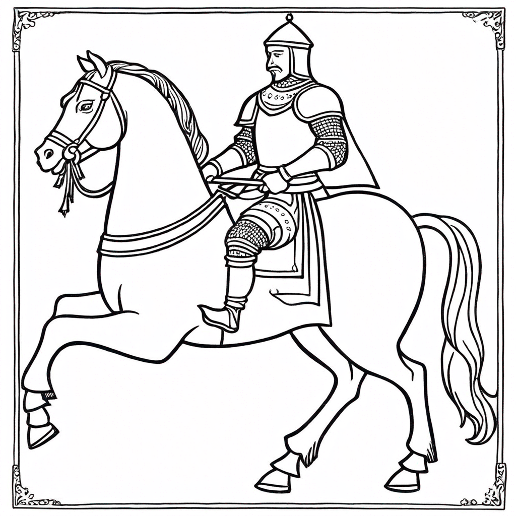 Лошадь в средневековых турнирах coloring page from лошадь theme - free printable line art for kids and adults