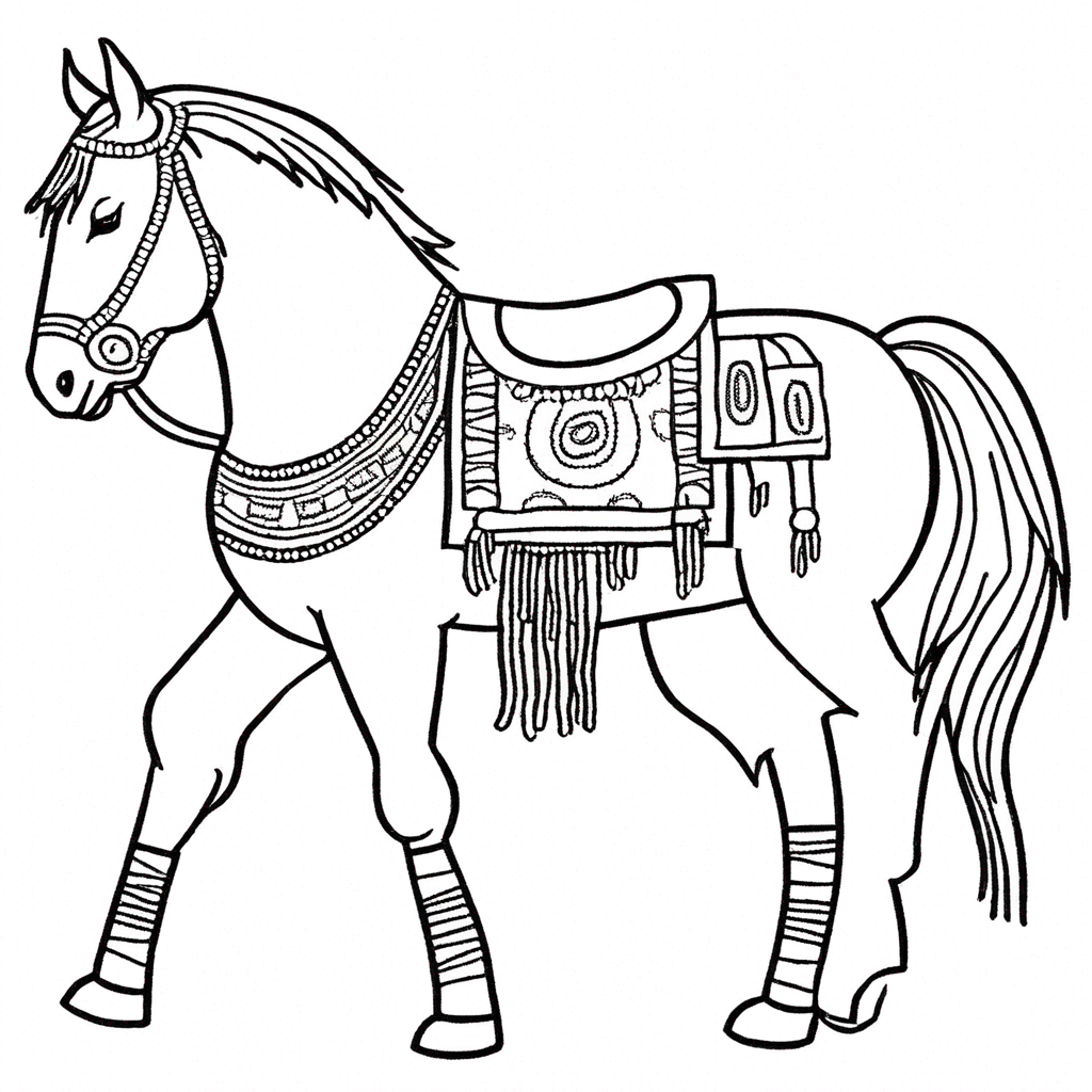Лошадь с седлом из бисера коренных американцев coloring page from лошадь theme - free printable line art for kids and adults
