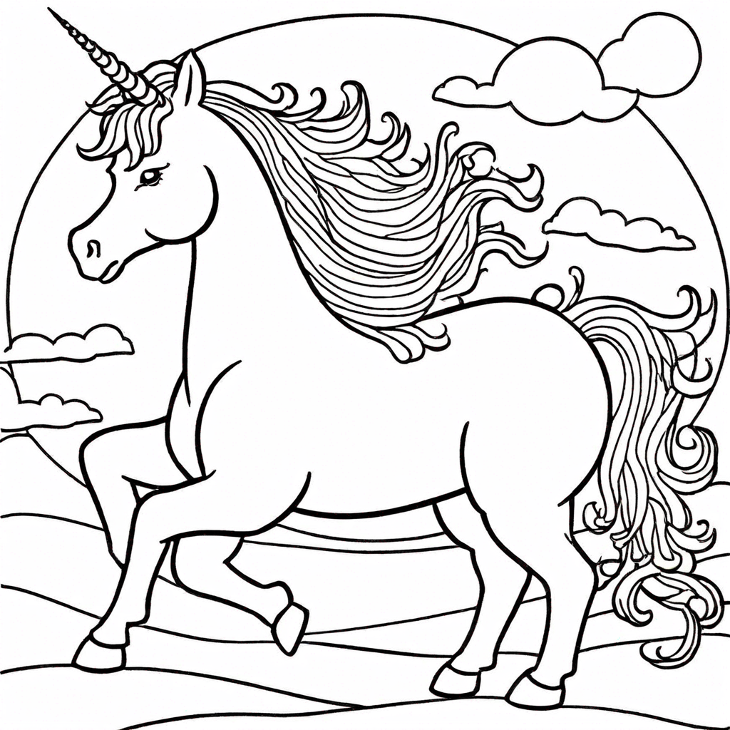 Лошадь с единорогом coloring page from лошадь theme - free printable line art for kids and adults