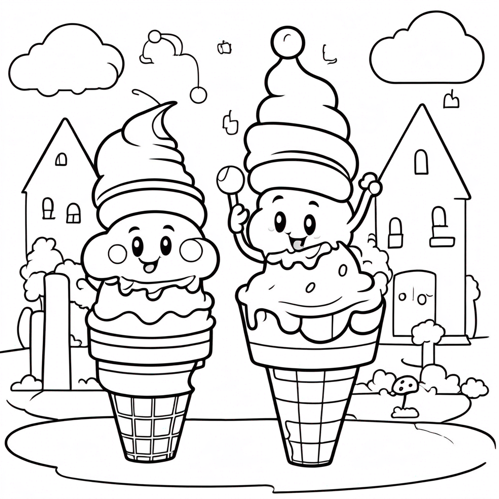 "Ice-Cream Scooping Sweet Treats" coloring page from Ice Cream theme - free printable line art for kids and adults