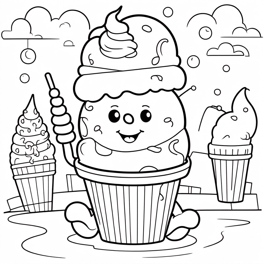 "Ice-Cream Exploring Candy Land" coloring page from Ice Cream theme - free printable line art for kids and adults