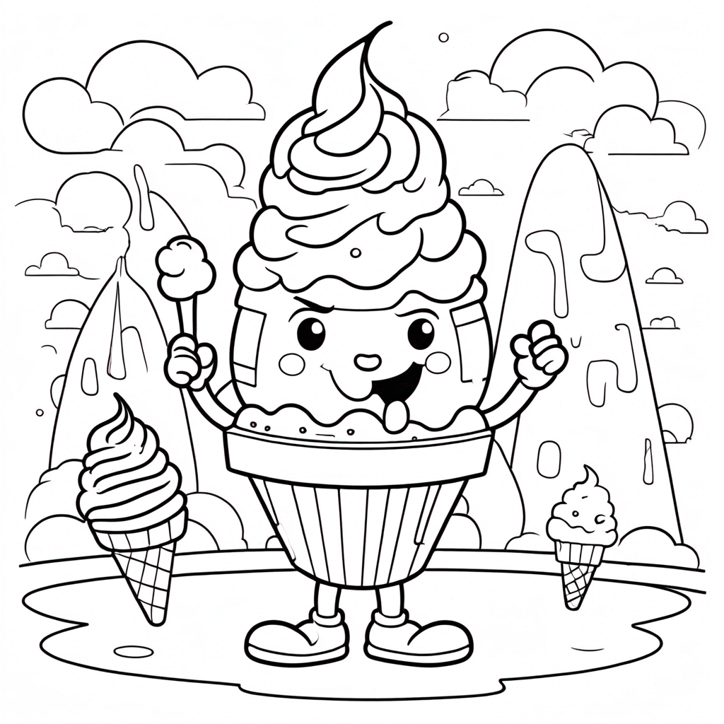 "Ice-cream Swirling in Candyland" coloring page from Ice Cream theme - free printable line art for kids and adults