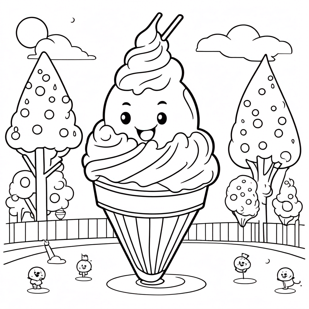 "Ice-Cream Scooting on Rainbow" coloring page from Ice Cream theme - free printable line art for kids and adults