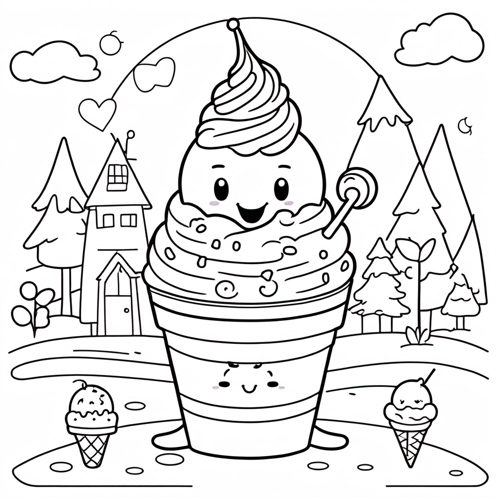 "Ice-Cream Swirling in Sweetness" coloring page from Ice Cream theme - free printable line art for kids and adults