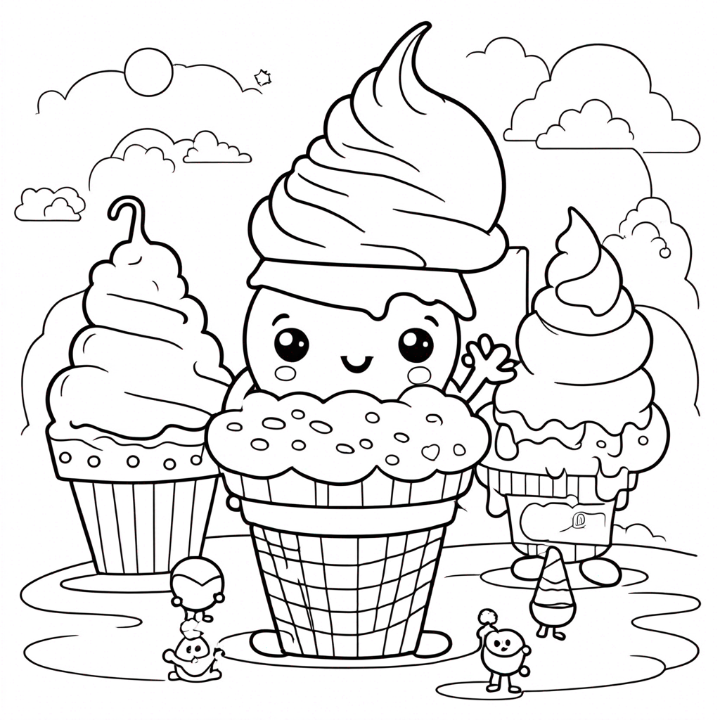 ice-cream Cream Swirling Sweetness" coloring page from Ice Cream theme - free printable line art for kids and adults