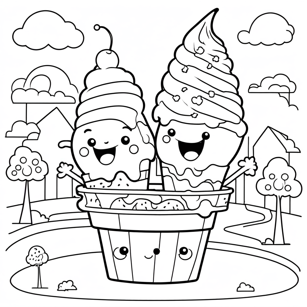 ice-cream Cream Exploring Candyland" coloring page from Ice Cream theme - free printable line art for kids and adults