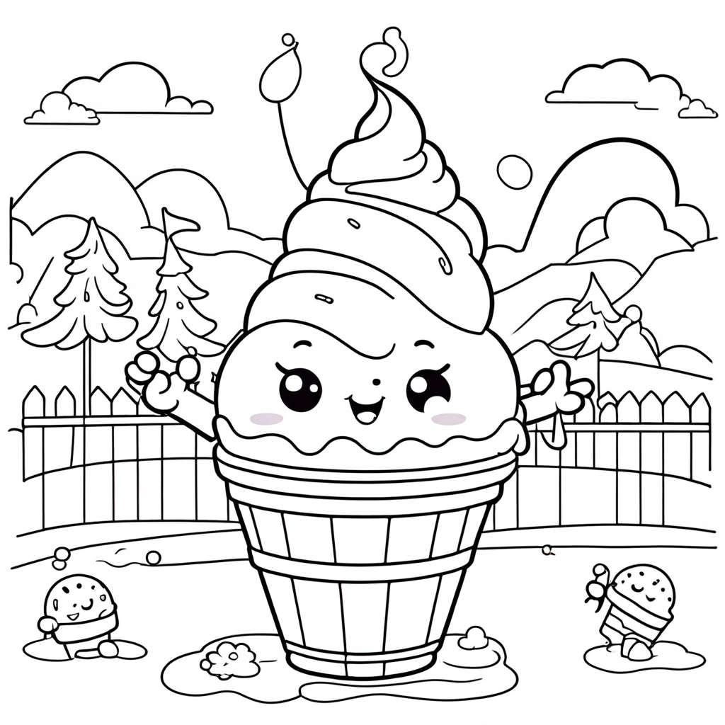 "Ice-Cream Swirling at Carnival" coloring page from Ice Cream theme - free printable line art for kids and adults