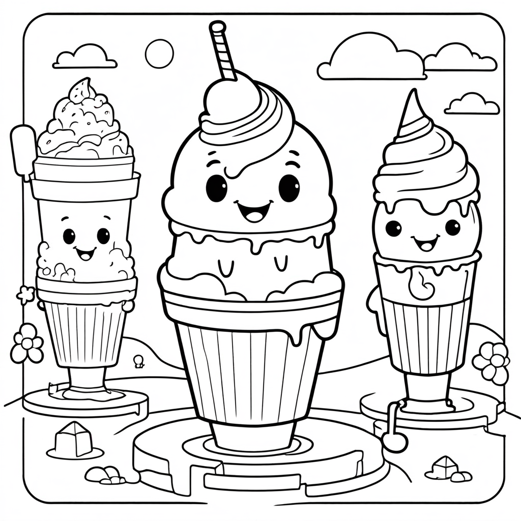 "Ice-Cream Swirling Sweetness Fun" coloring page from Ice Cream theme - free printable line art for kids and adults