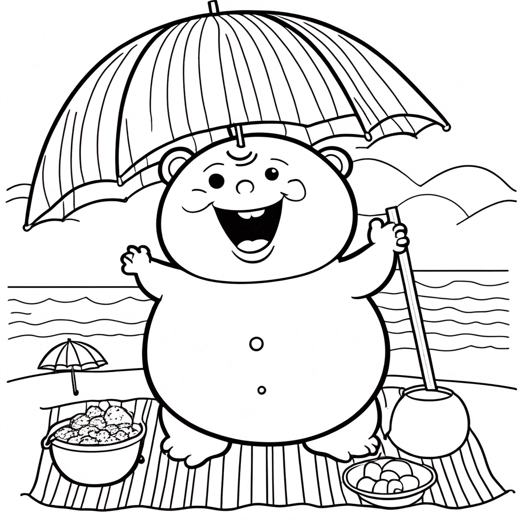 italian-brainrot Meatball on Italian Beach coloring page from Italian Brainrot theme - free printable line art for kids and adults