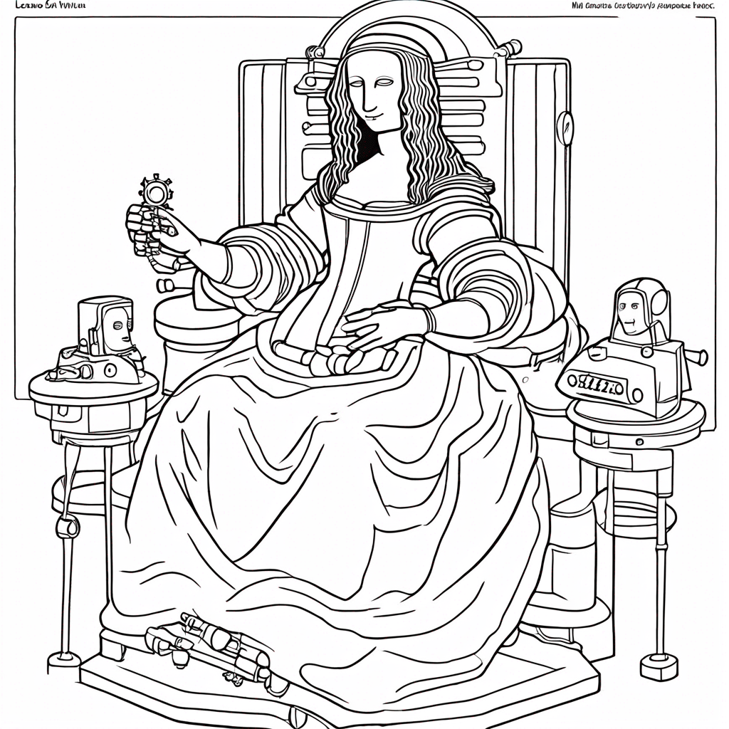Robot Mona Lisa Giggling Gleefully coloring page from Italian Brainrot theme - free printable line art for kids and adults