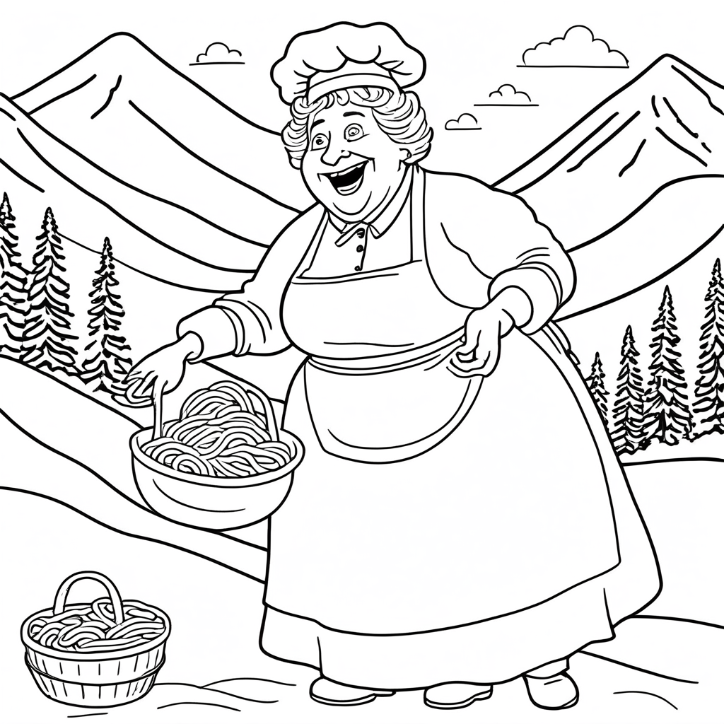 Nonna's Sausage Roll Race Italian-Brainrot coloring page from Italian Brainrot theme - free printable line art for kids and adults