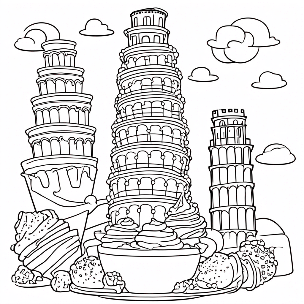 "Italian-Brainrot Gelato Tower Adventure" coloring page from Italian Brainrot theme - free printable line art for kids and adults