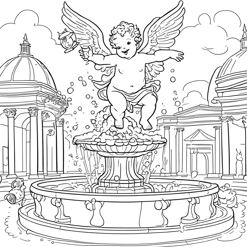 italian-brainrot Splashing in Roman Fountains coloring page from Italian Brainrot theme - free printable line art for kids and adults