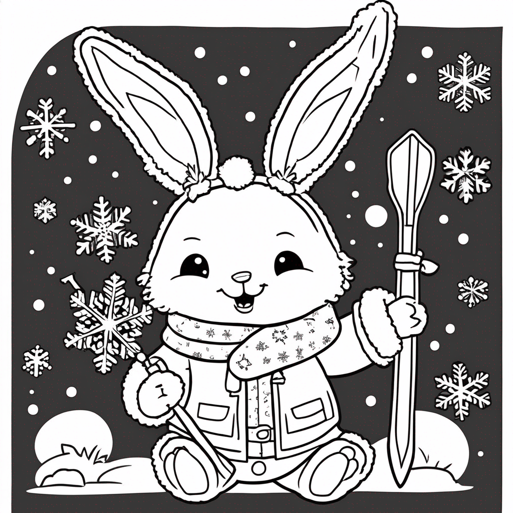 Cute Labubu Winter Fun coloring page from Labubu theme - free printable line art for kids and adults
