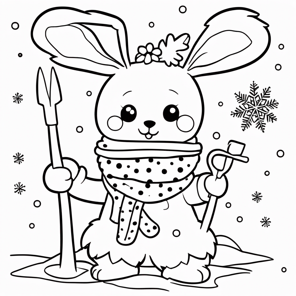Joyful Labubu with Winter Fun coloring page from Labubu theme - free printable line art for kids and adults