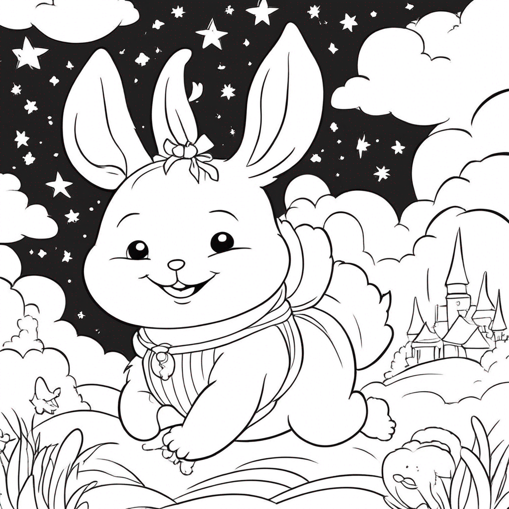 Labubu Soaring Among Stars coloring page from Labubu theme - free printable line art for kids and adults