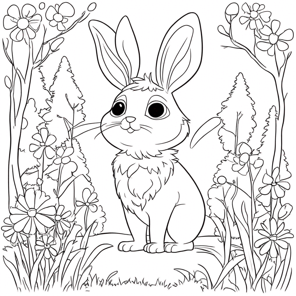 "Labubu Among Blooming Flowers" coloring page from Labubu theme - free printable line art for kids and adults