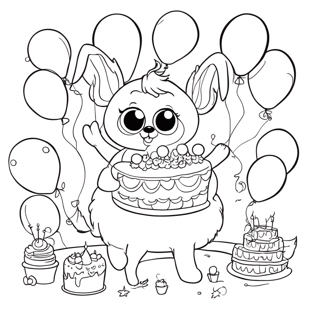 "Labubu ăn mừng với bóng bay" coloring page from Labubu theme - free printable line art for kids and adults