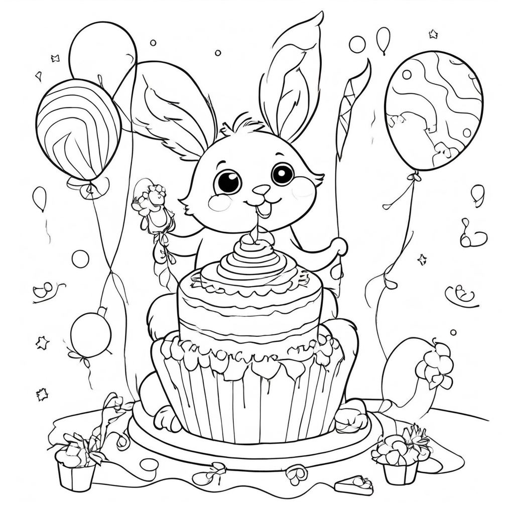 "Labubu Celebrating with Balloons" coloring page from Labubu theme - free printable line art for kids and adults