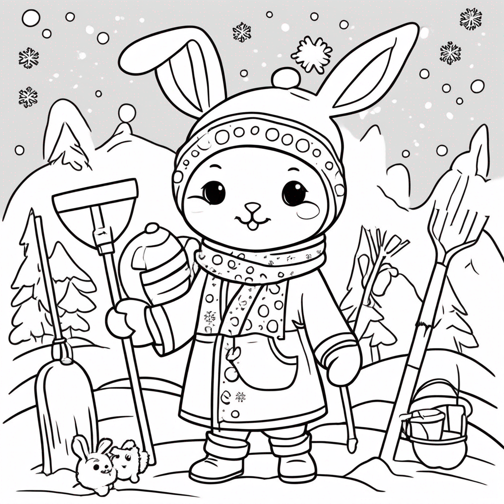 Labubu's Winter Fun with Friends coloring page from Labubu theme - free printable line art for kids and adults