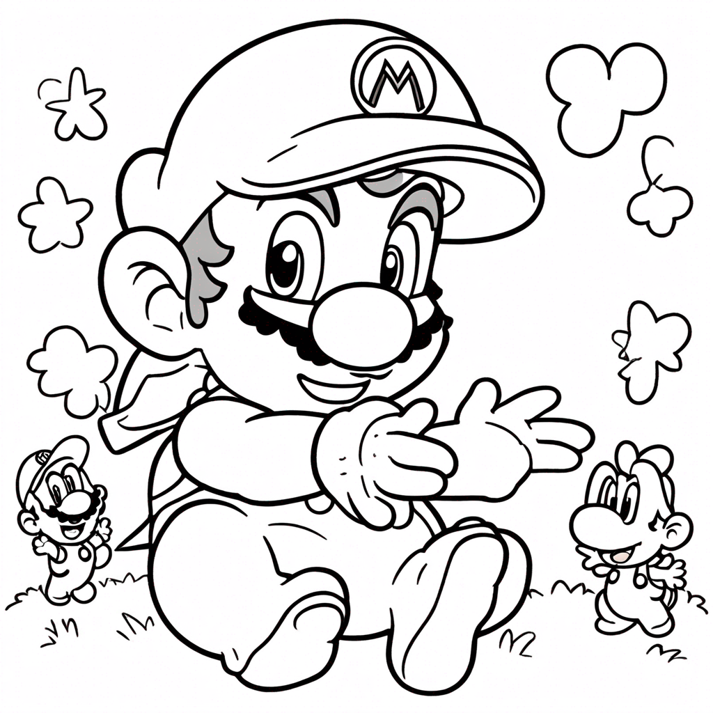 "Baby Mario and Luigi's Adventure" coloring page from mario theme - free printable line art for kids and adults