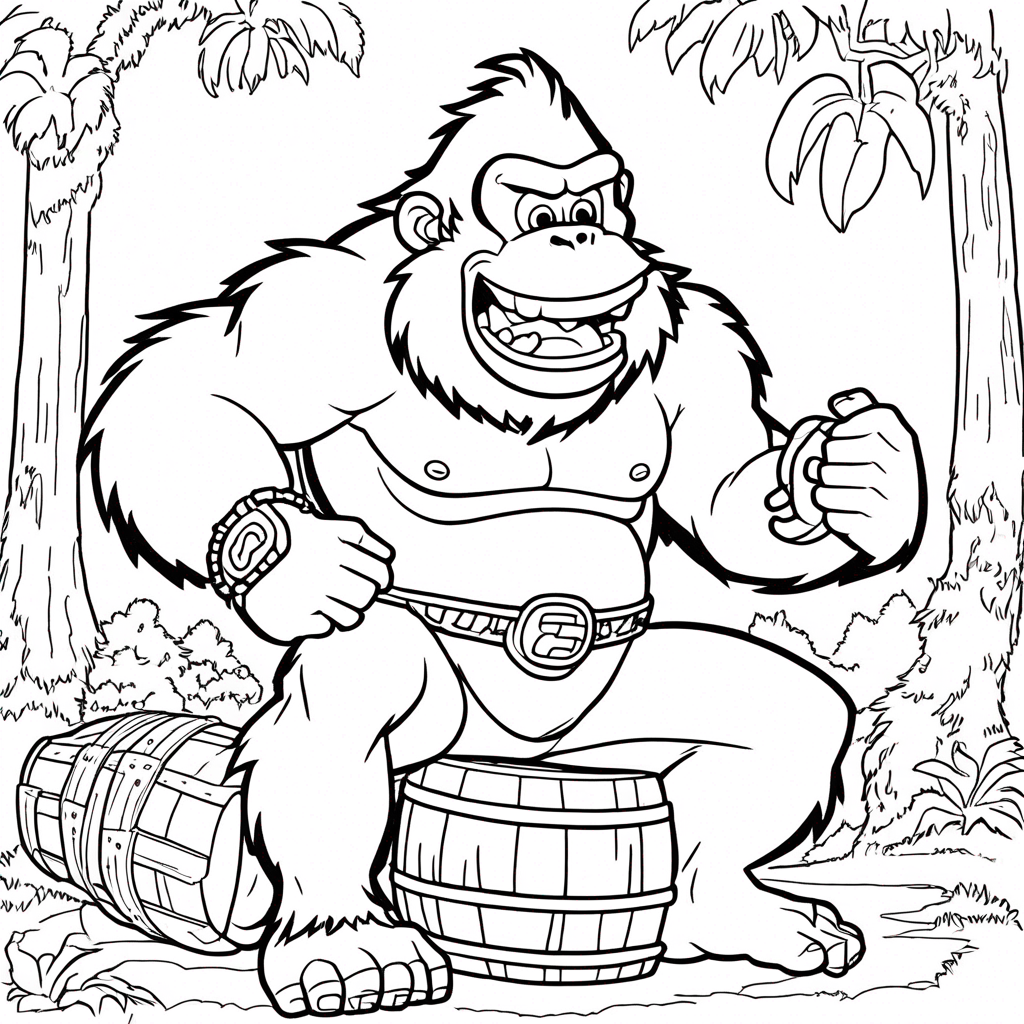 mario Kong's Musical Jungle Fiesta coloring page from mario theme - free printable line art for kids and adults