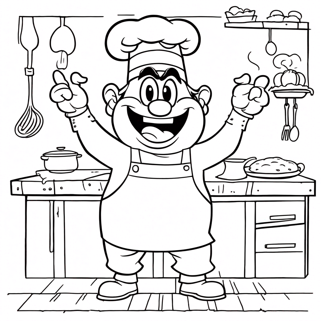 Goomba's Golden Cookie Triumph in coloring page from mario theme - free printable line art for kids and adults