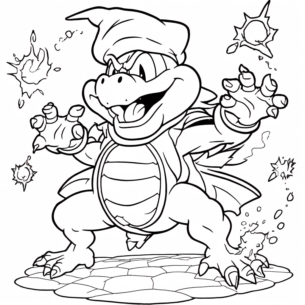 Kamek's Magic Mishap in mario coloring page from mario theme - free printable line art for kids and adults