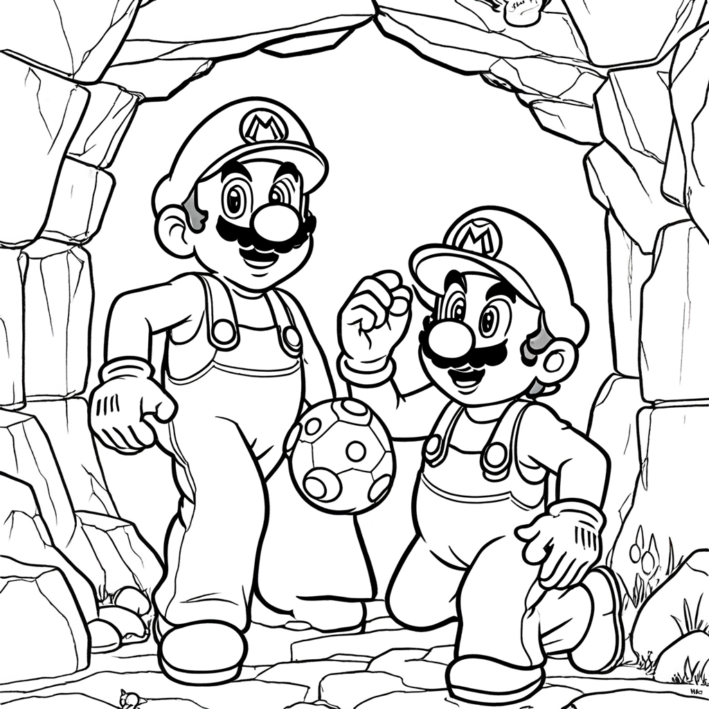 "Mario Smiling with Power-Up" coloring page from mario theme - free printable line art for kids and adults