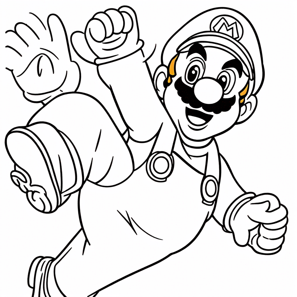 "Mario's Joyful Parade Adventure" coloring page from mario theme - free printable line art for kids and adults