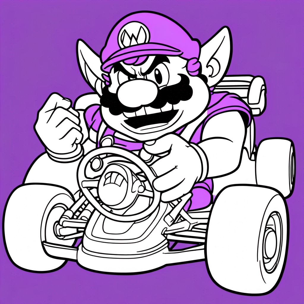 mario and Waluigi's Mushroom Mayhem" coloring page from mario theme - free printable line art for kids and adults