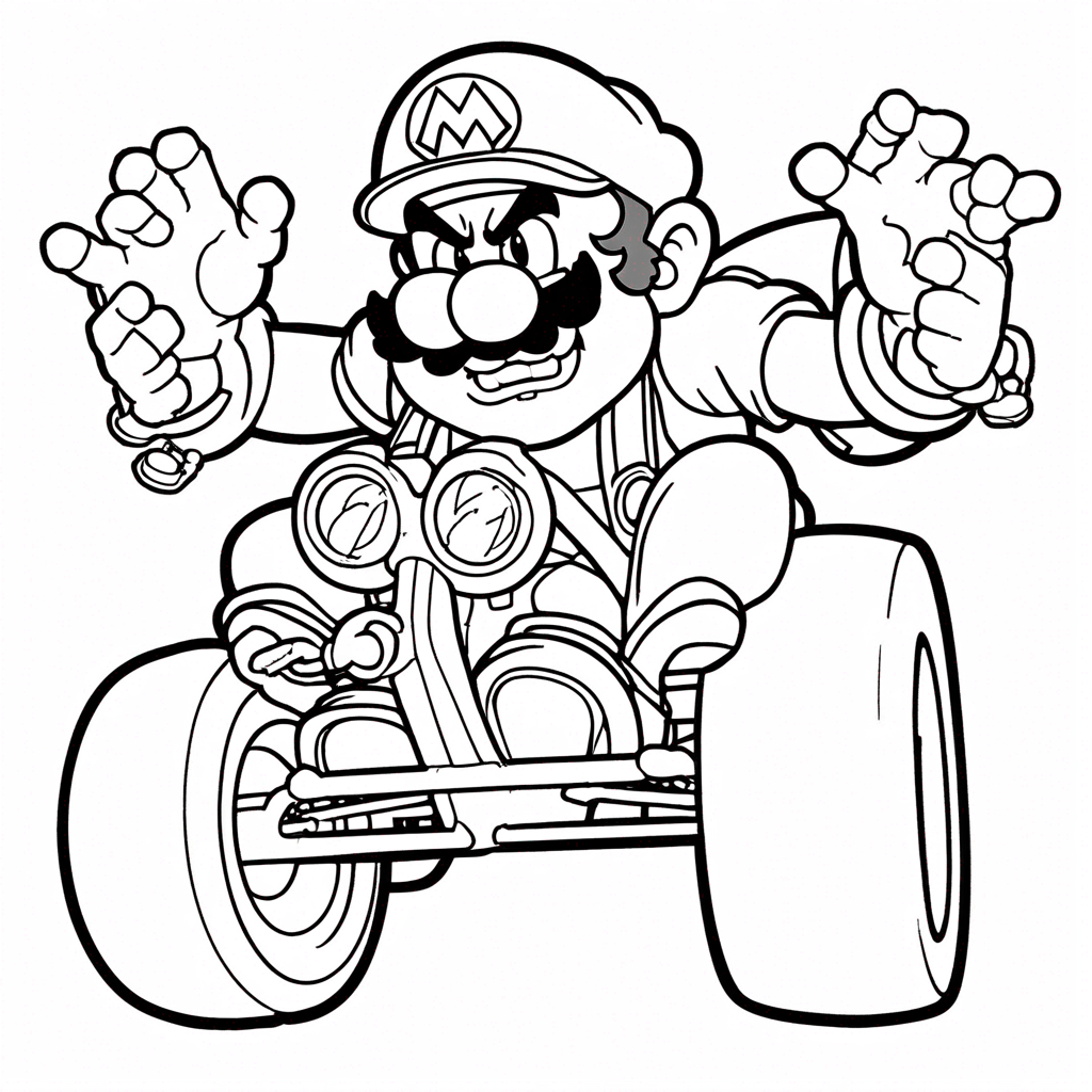 mario and Waluigi's Rainbow Race" coloring page from mario theme - free printable line art for kids and adults