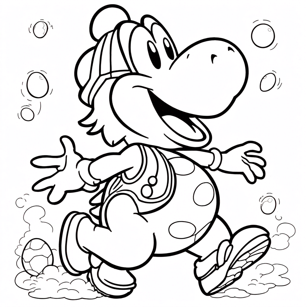 Yoshi's Island Egg Hunt Extravaganza coloring page from mario theme - free printable line art for kids and adults