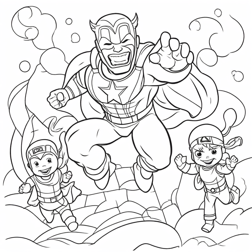 Cheerful Marvel Jumping in Sunshine coloring page from Marvel theme - free printable line art for kids and adults