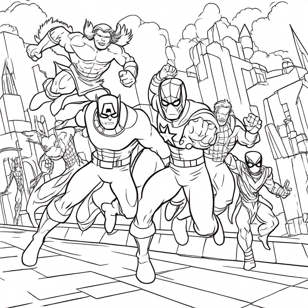 Captain Marvel Soaring Through Skies coloring page from Marvel theme - free printable line art for kids and adults