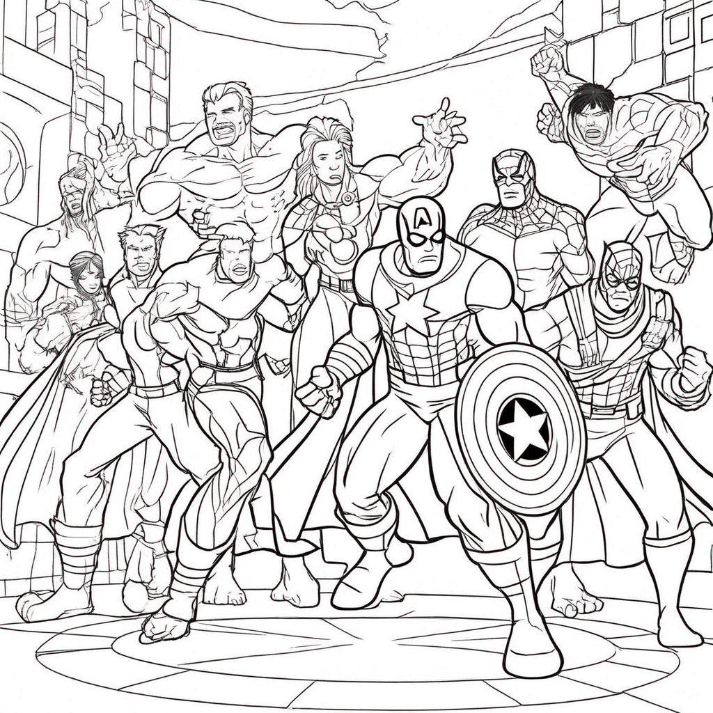 Marvel Swinging with Happy coloring page from Marvel theme - free printable line art for kids and adults