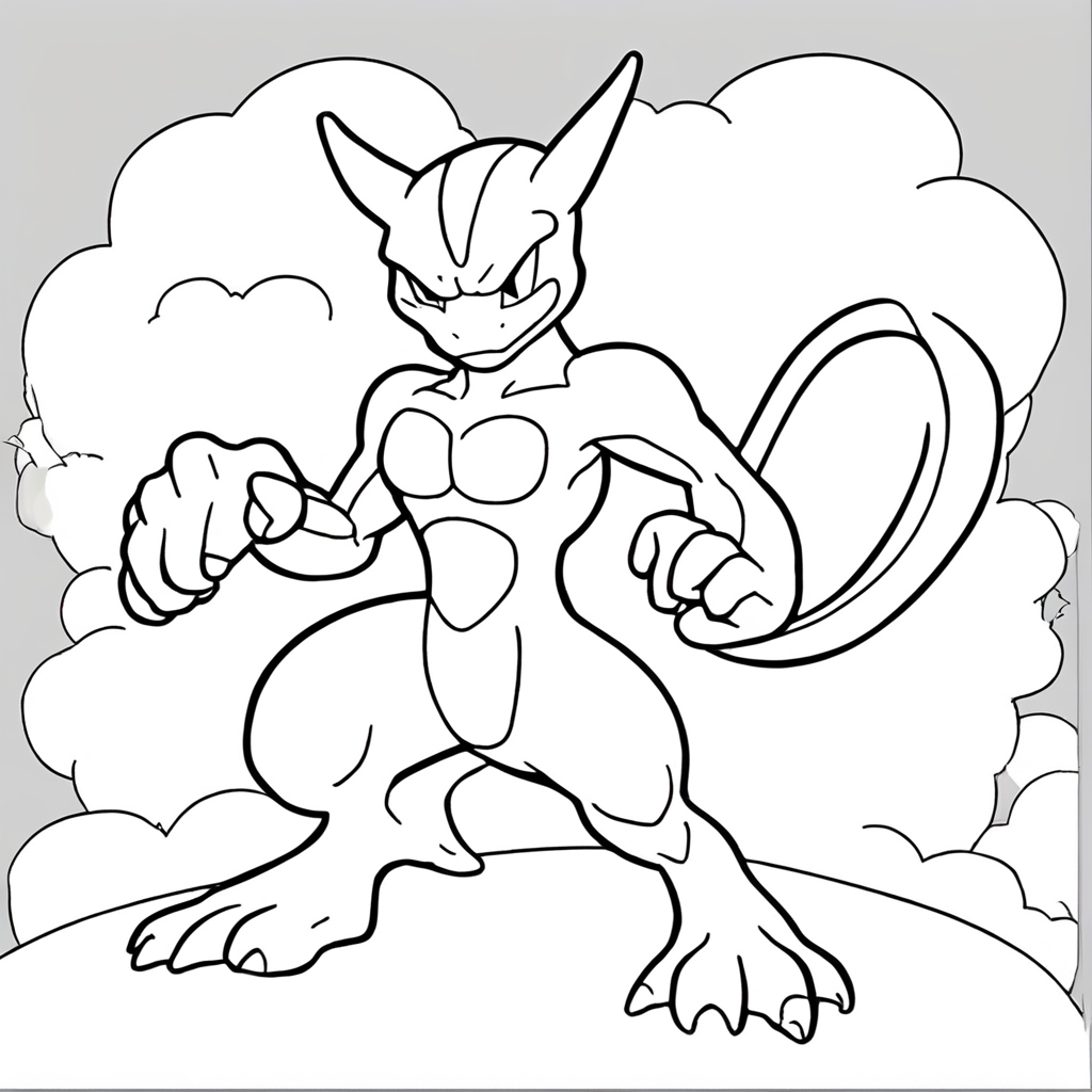 Mewtwo Carrancudo Com Uma Nuvem de Trovão coloring page from "Mewtwo" theme - free printable line art for kids and adults