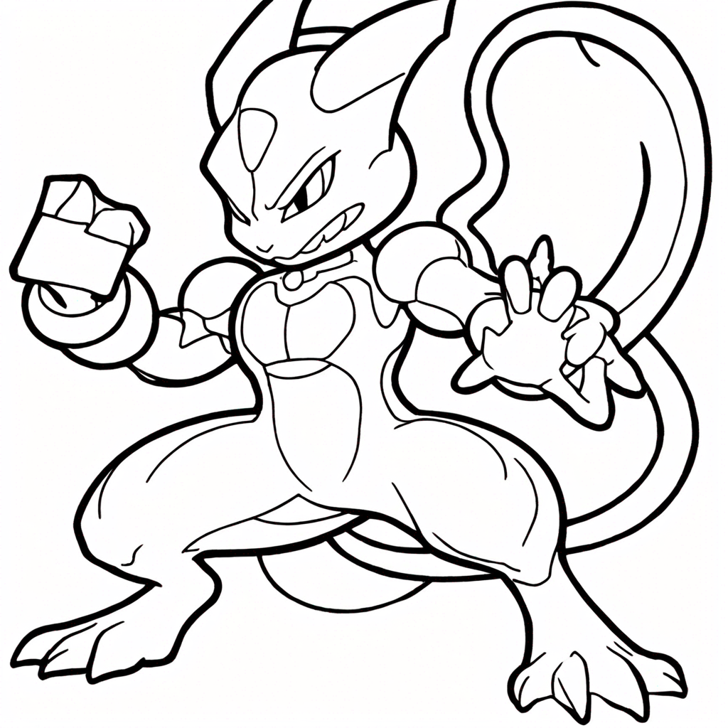 Mewtwo Fugindo do Laboratório de Pesquisa coloring page from "Mewtwo" theme - free printable line art for kids and adults