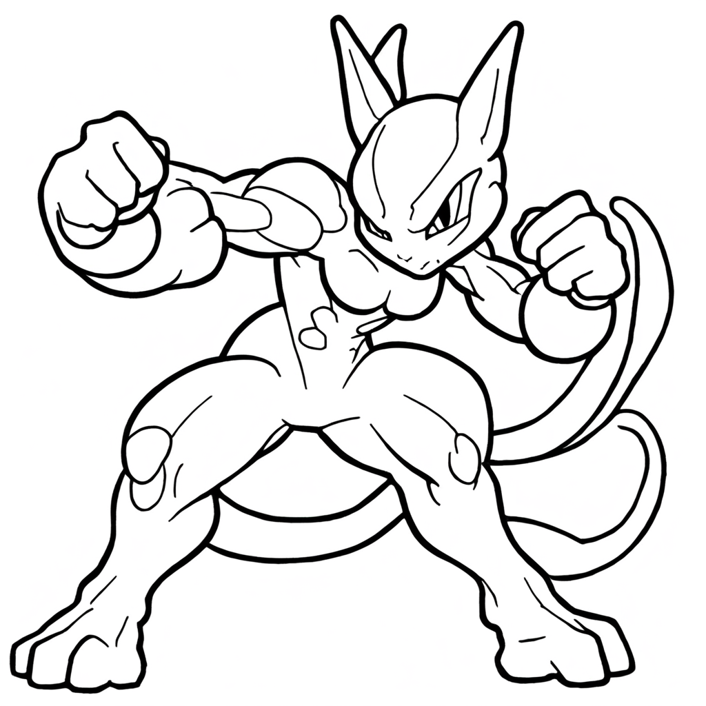Mewtwo em uma Posição de Luta Tensa coloring page from "Mewtwo" theme - free printable line art for kids and adults