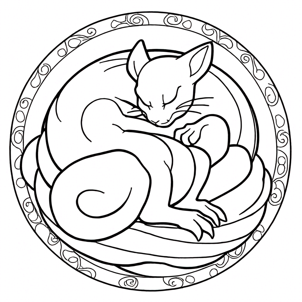 Mewtwo Dormindo Pazivelmente Em Uma Bola Enrolada coloring page from "Mewtwo" theme - free printable line art for kids and adults