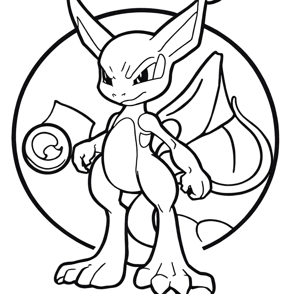 Mewtwo Com Um Símbolo de Sol No Peito coloring page from "Mewtwo" theme - free printable line art for kids and adults