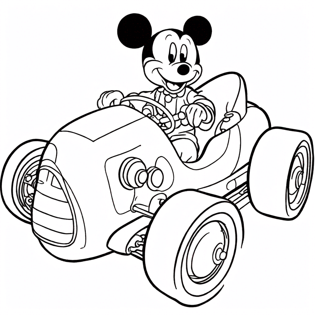 Mickey Mouse lái xe đua coloring page from "chuột Mickey" theme - free printable line art for kids and adults
