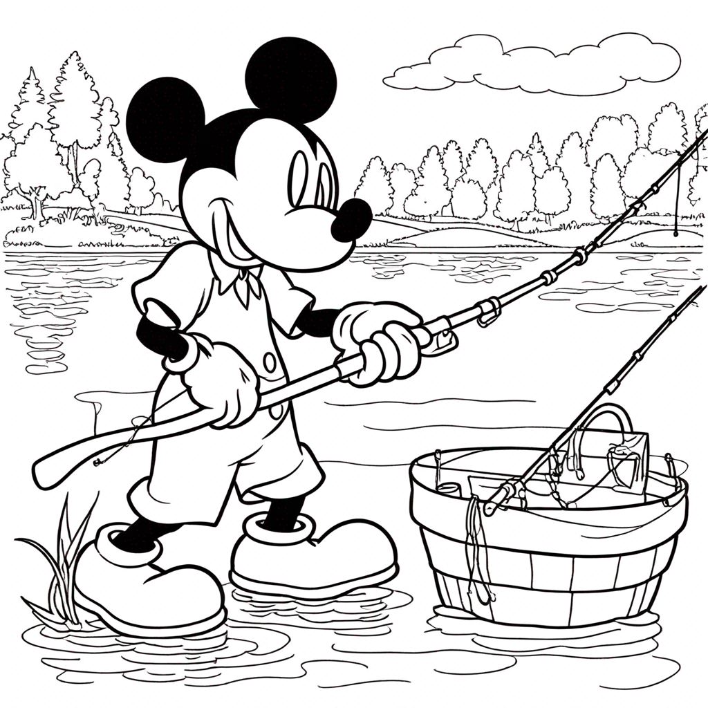 Mickey Mouse Câu Cá Bên Hồ coloring page from "chuột Mickey" theme - free printable line art for kids and adults
