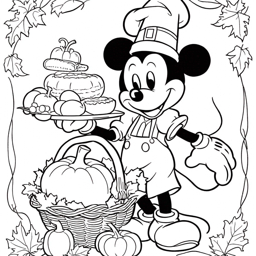 Mickey Mouse cầm gà tây Lễ Tạ Ơn coloring page from "chuột Mickey" theme - free printable line art for kids and adults