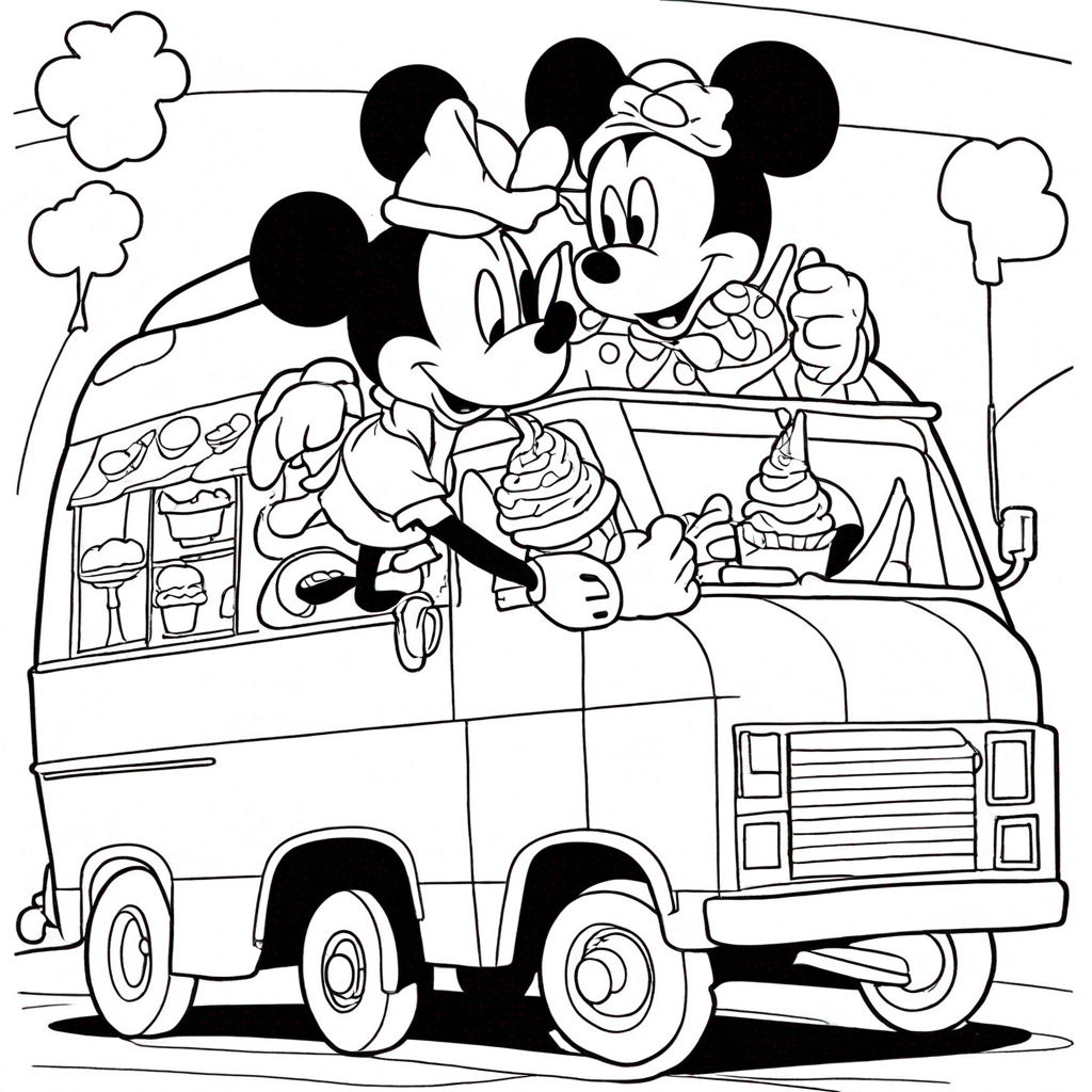 Cuộc Phiêu Lưu Xe Kem Mickey Mouse coloring page from "chuột Mickey" theme - free printable line art for kids and adults
